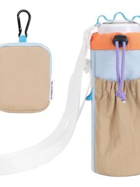 Water Bottle Carrier Bag 16-24oz Sling Pouch Phone Pocket Adj Strap